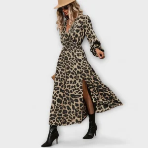 Natalie – Vestido con Estilo y Estampado de Leopardo que Realza Tu Silueta